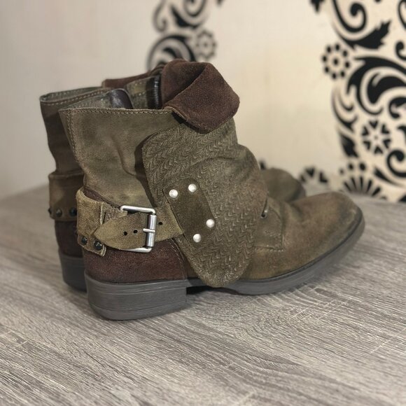 Miz Mooz Slouchy Studded Buckle Suede Ankle Boots - Picture 3 of 5